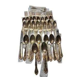 50 Piece Set Gold Plated Flatware GOLD ROSE TIARA missing One Fork... Used